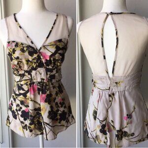 Sheer Back Floral Blouse Top Sheer Back Size S